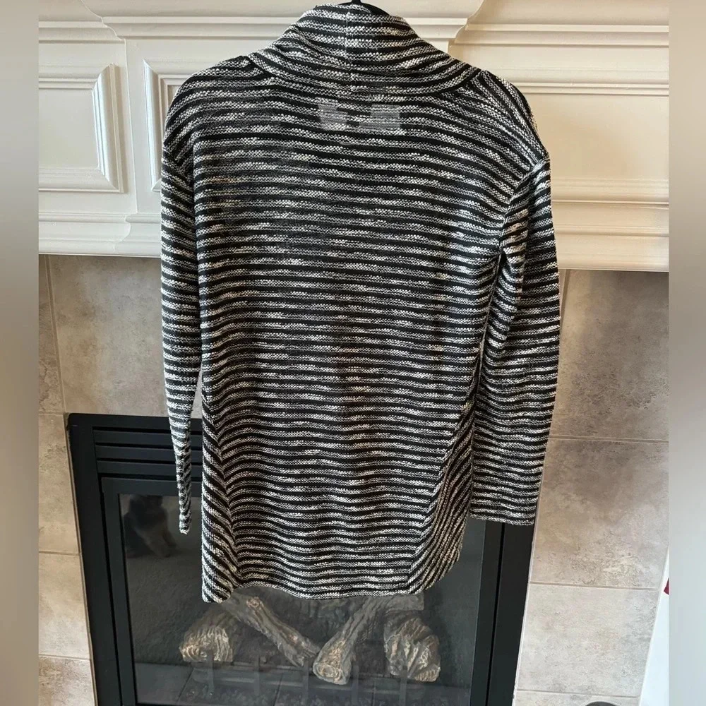 J Jill Black White Textured Knit Cowl Neck Striped Tunic sweater- Size SP
